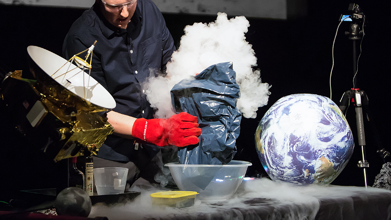 Will Gater on stage during The Story of the Solar System live show